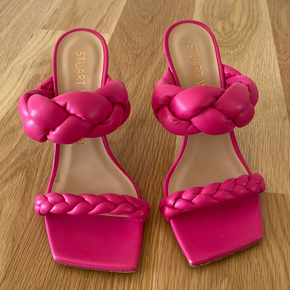 Stuart Weitzman braided pink heel slides